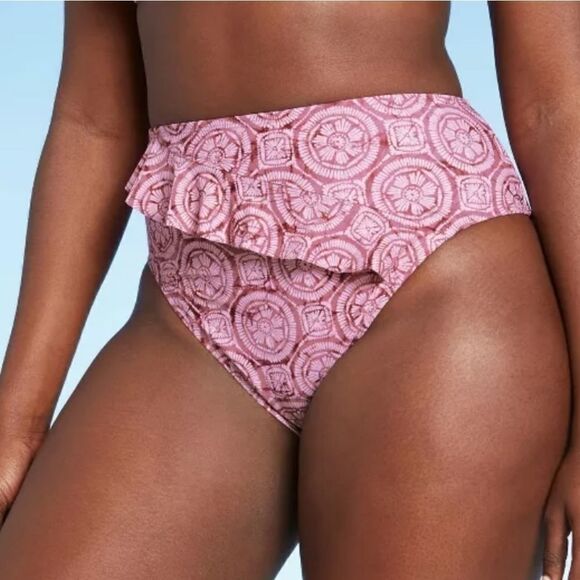 Shade & Shore Pink Ruffle Asymmetrical Bikini 2 Piece Summer Cute Set NWT - Picture 8 of 15